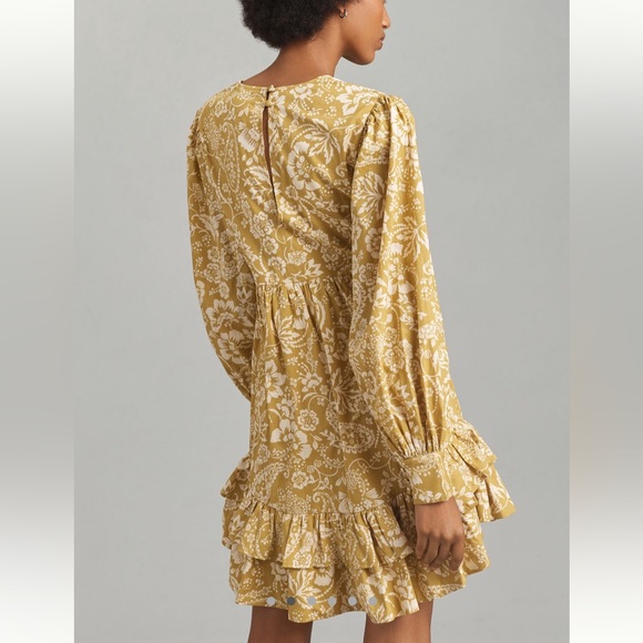 Anthropologie Maeve long Sleeve V Neck Ruffle Mini Dress - Picture 2 of 5